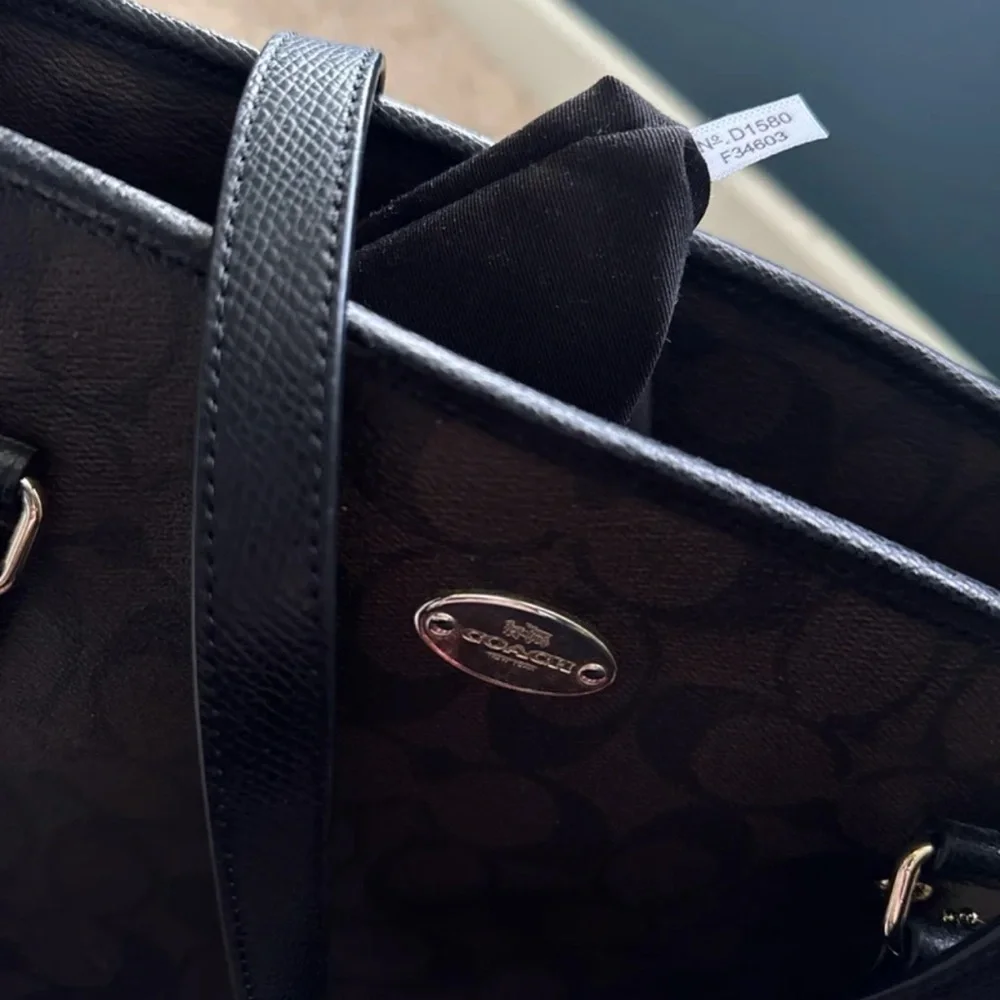 Coach Zip Top Tote Bag In Signature Canvas Black/Walnut/Gold 
Style code -F34603 - Picture 7 of 14